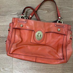 Coral patent leather coach tote purse